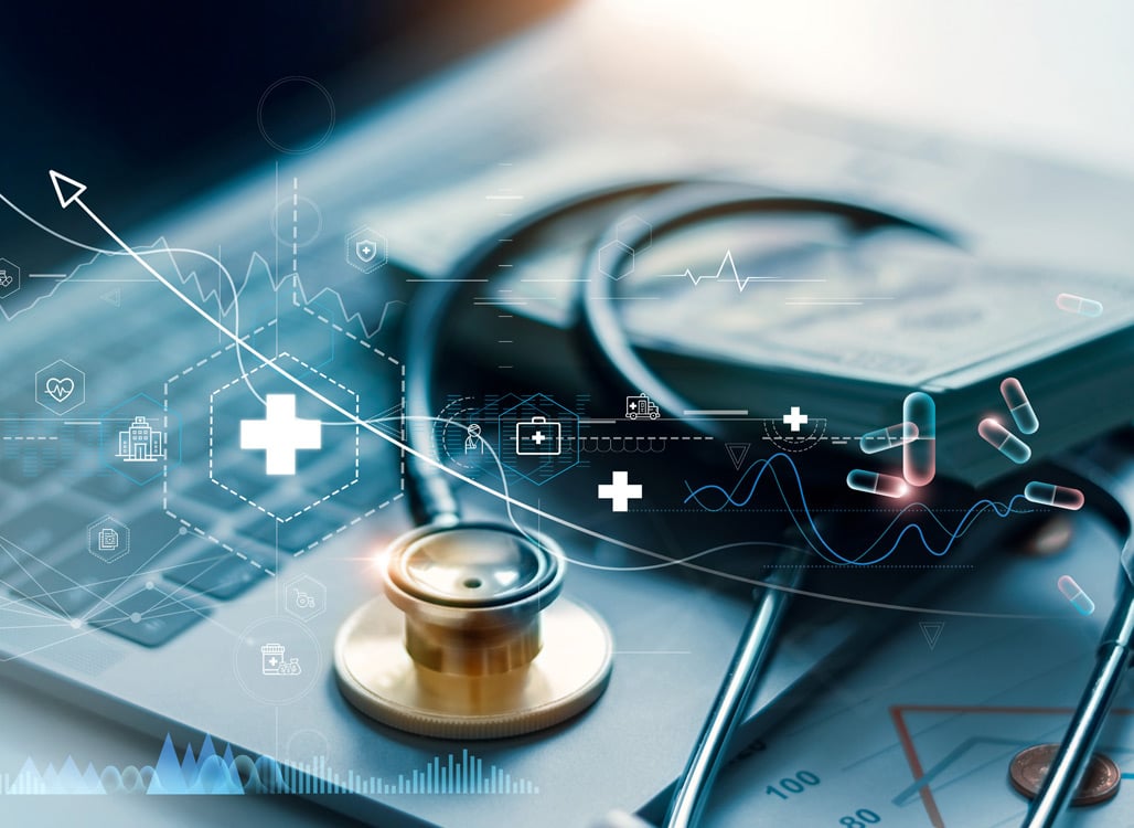 Stethoscope on top of computer